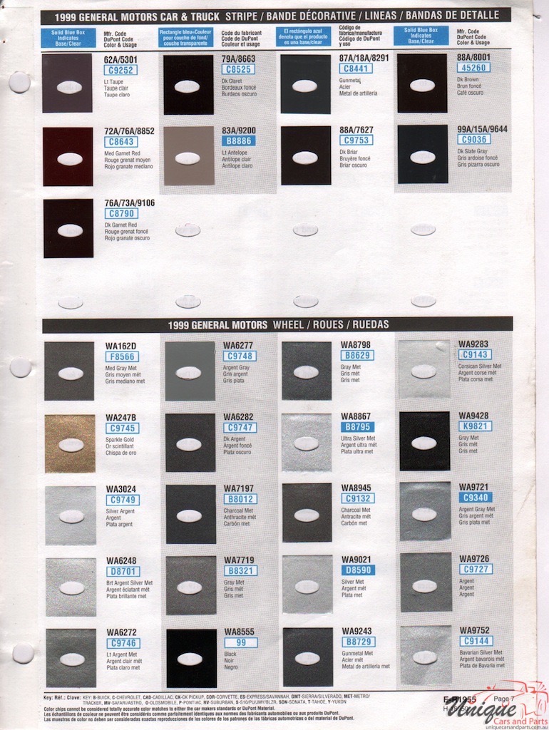 1999 General Motors Paint Charts DuPont 7